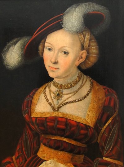 Figura femenina con sombrero de plumas de Lucas Cranach the Elder